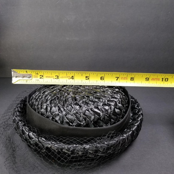 Michelle‎ Vintage Black Woven Pillbox Hat with Birdcage Veil Kentucky Derby main image 9